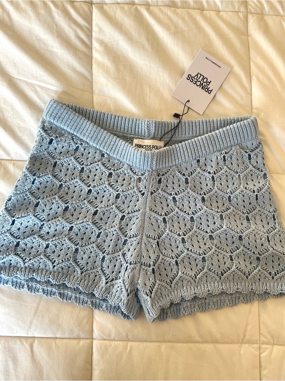 Princess Polly Pale Blue Crochet Knit Bike Shorts